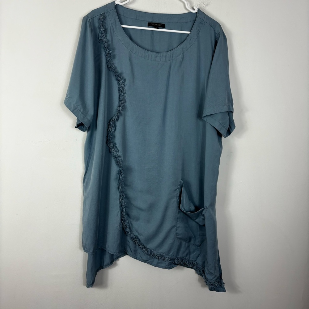 For Cynthia Lyocell Tunic Womens Size 1X Soft Blue Handkerchief Hem Lagenlook